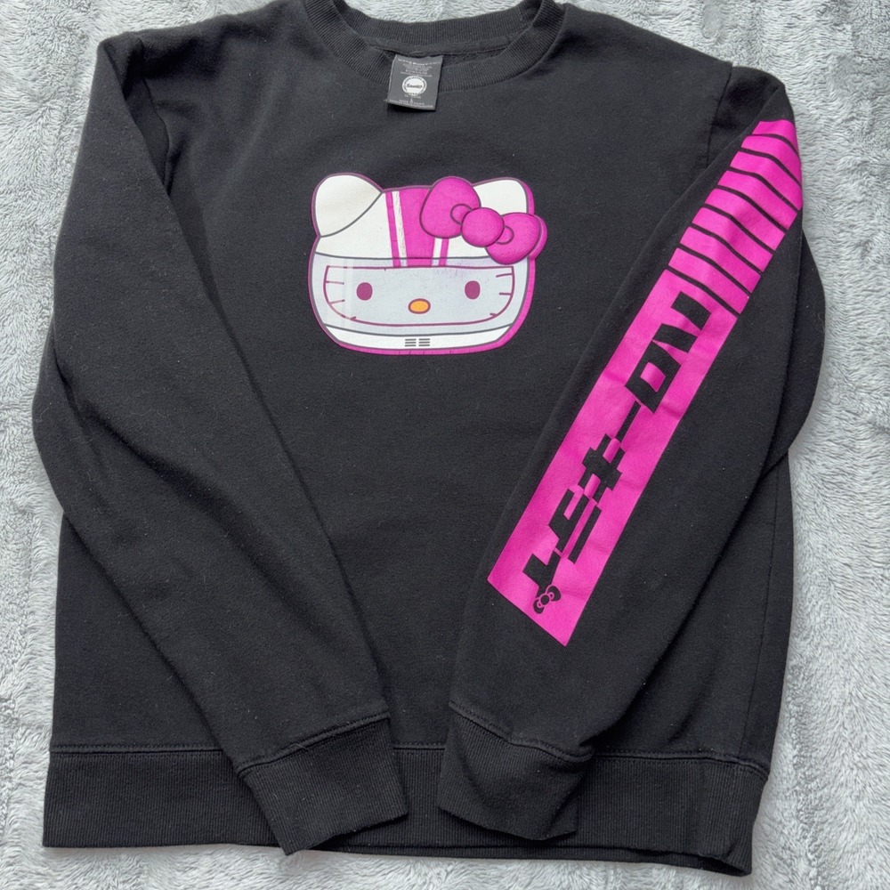 Sanrio Hello‎ Kitty Tokyo Speedway NASCAR Crewneck Sweatshirt Women L Black
